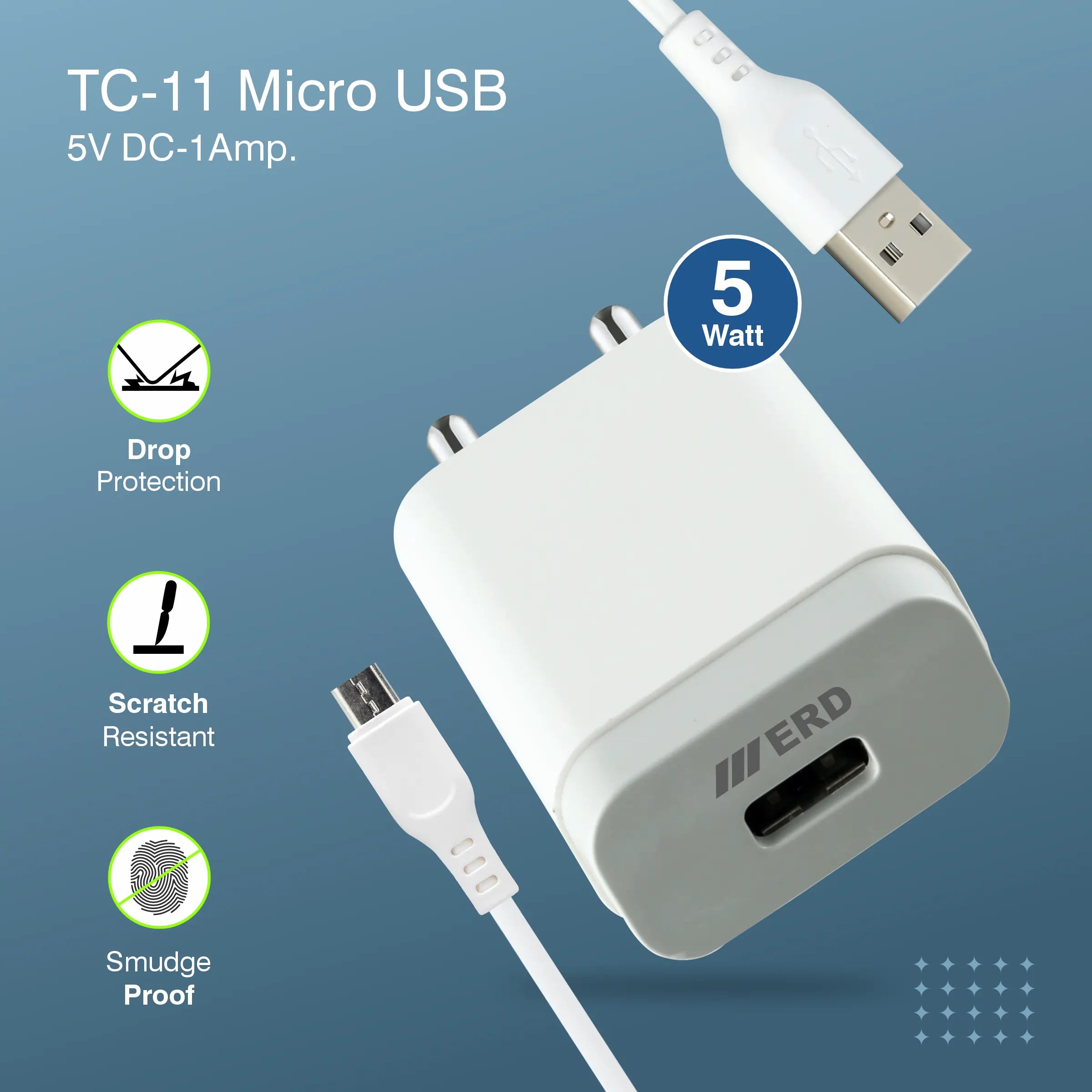 ERD TC-11 Charger With Micro USB Cable 5V/1Amp (5W)